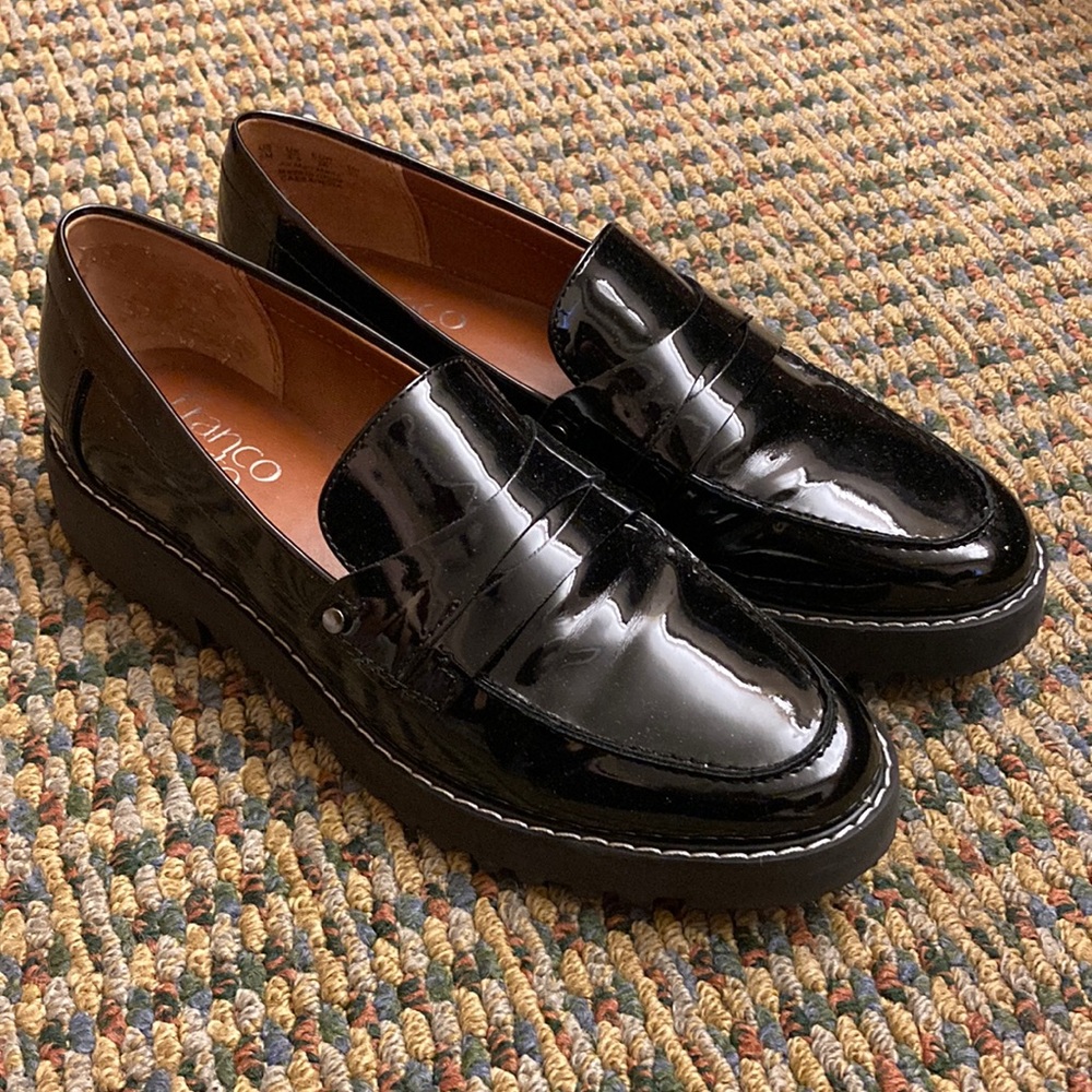 Franco Sarto Black Patent Leather Loafers